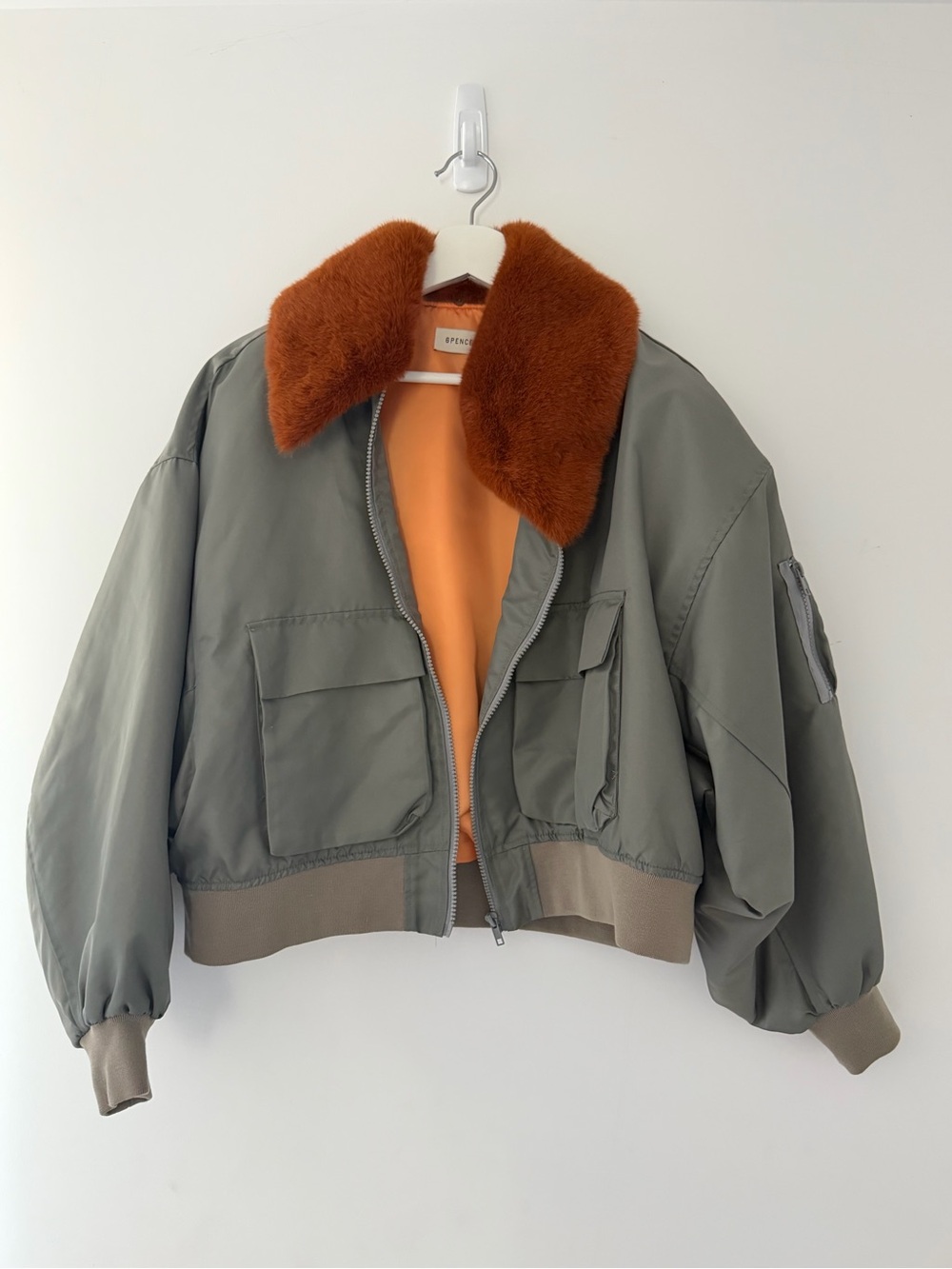 Olive Bomber Jacket with Rust Faux-Fur Collar